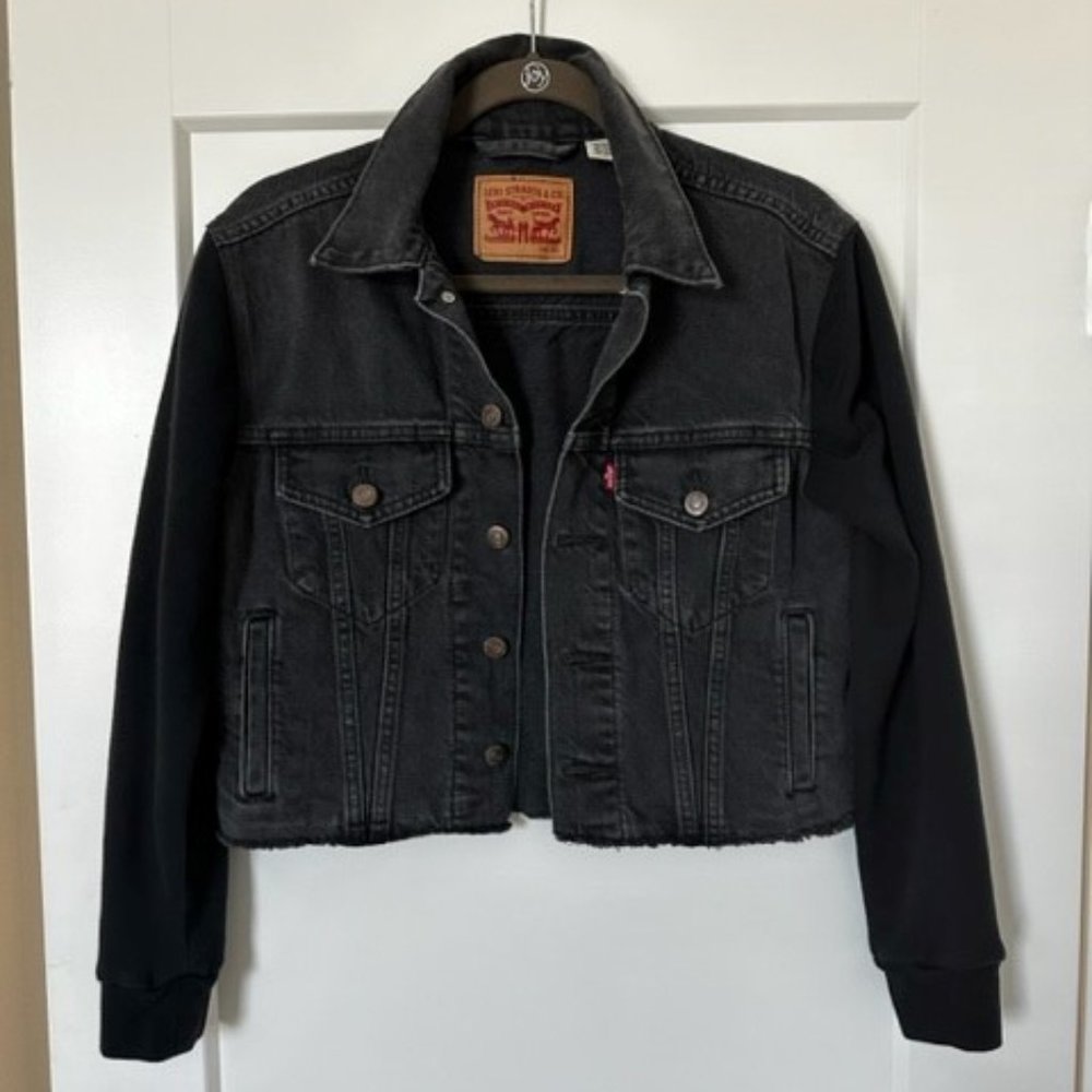 LEVIS Hybrid Cropped Trucker Washed Black Denim XS